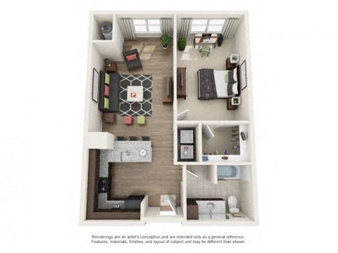 Floor plan for 1 bed, 1 bath, 784 sqft